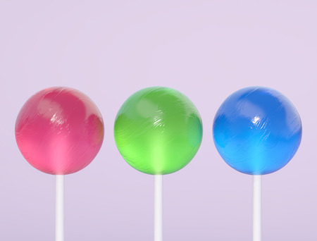 Three lollipops on a purple background. 3D renderingの写真素材