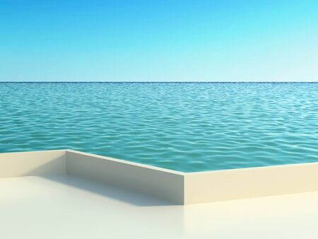 Sea view terrace at the hotel. 3D renderingの写真素材