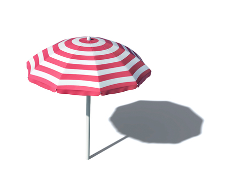 Striped beach umbrella isolated on white. 3D rendering with clipping pathの写真素材