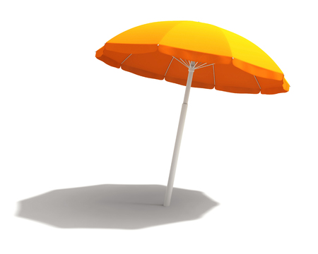 Orange beach umbrella isolated on white. 3D rendering with clipping pathの写真素材