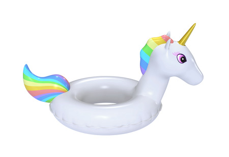 Swimming ring in shape of unicorn isolated on white. 3D renderingの写真素材