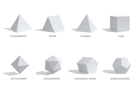 Polyhedrons with shadow isolated on white. 3D renderingの写真素材