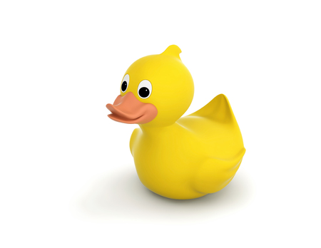 Rubber duck isolated on white. 3D rendering with clipping pathの写真素材