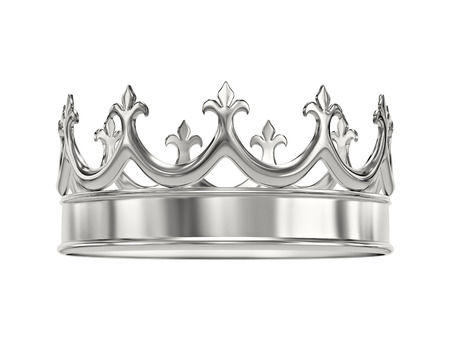 Platinum, silver crown isolated on white. 3D rendering with clipping pathの写真素材