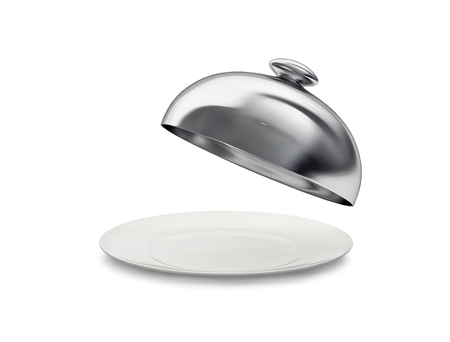 Porcelain dish with open cloche isolated on white. 3D renderingの写真素材