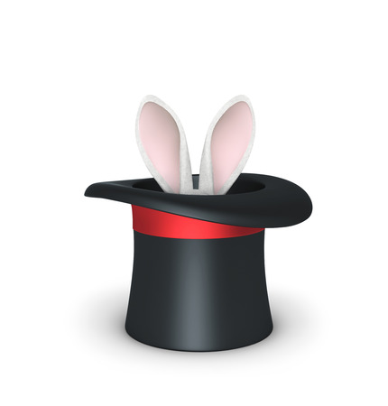 Rabbit in magic hat isolated on white. 3D renderingの写真素材