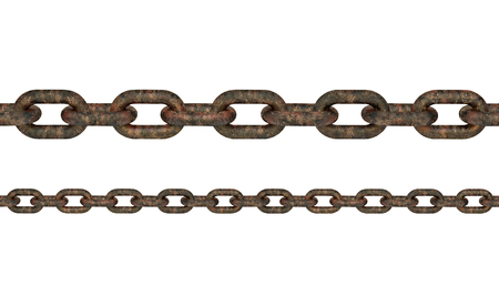 Old rusty chain isolated on white. 3D rendering with clipping pathの写真素材