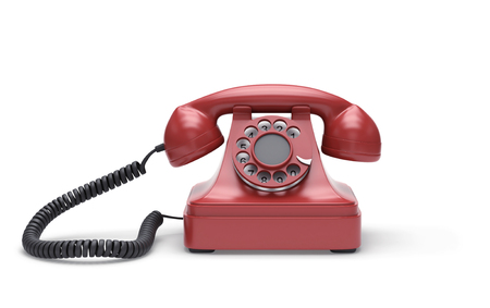 Red retro telephone isolated on white. 3D rendering with clipping pathの写真素材