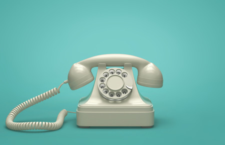 Retro telephone on turquoise background. 3D renderingの写真素材