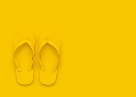 Flip flops on orange background with copy space, summer concept. 3D renderingの写真素材