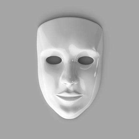 White glossy theater mask isolated on gray background.の写真素材