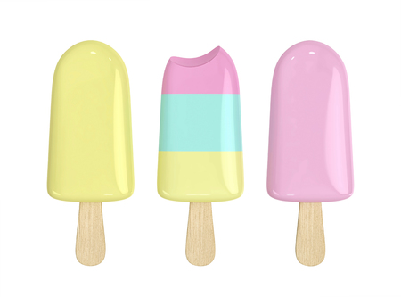 Fruit ice cream on a stick  isolated on white. Cartoon style. 3D renderingの写真素材