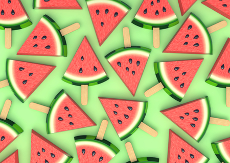 Watermelon slices on a stick. Summer background, top view. 3D renderingの写真素材