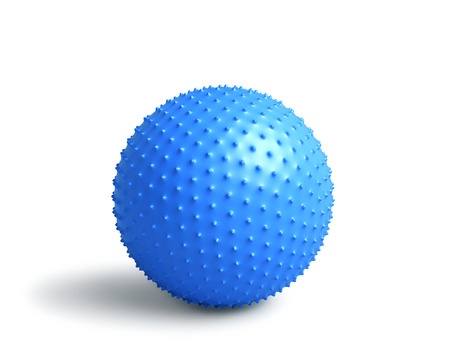 Blue fitness ball isolated on white. 3D rendering  with clipping pathの写真素材