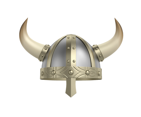 Viking helmet with horns isolated on white. 3D rendering with clipping path