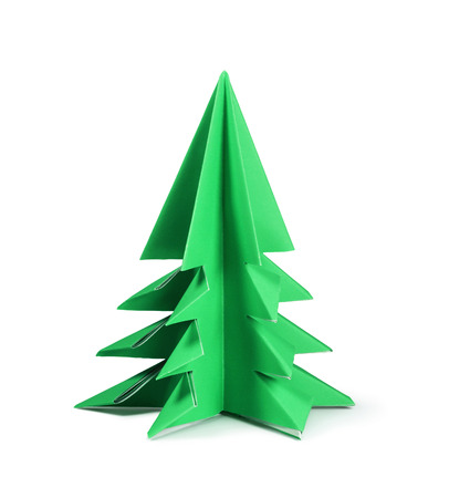 Paper Christmas tree isolated on whiteの写真素材