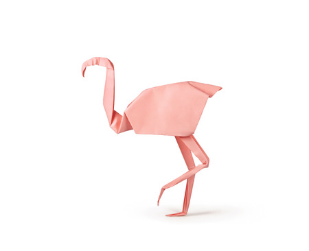 Paper flamingo isolated on white. Clipping path includedの写真素材