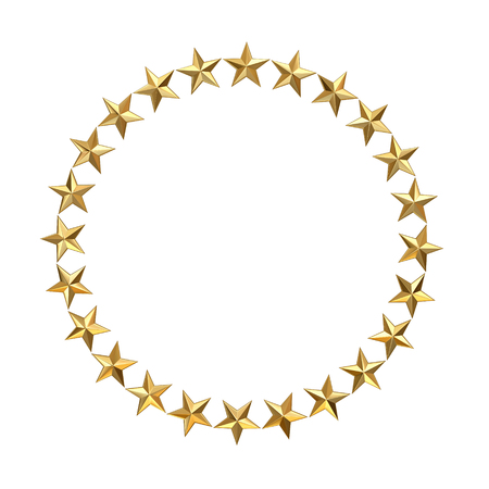 Golden stars in circle isolated on white.の写真素材
