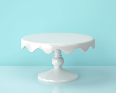 White porcelain cake stand on blue backgroung.  3D renderの写真素材