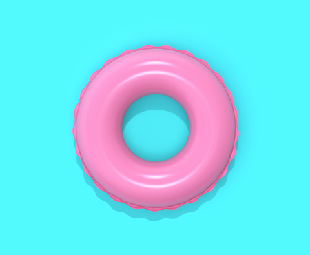 Inflatable swimming ring on blue background.  3D renderの写真素材