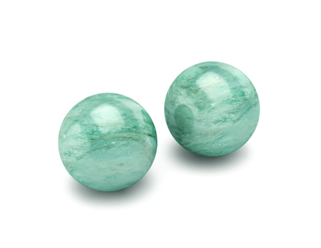 Two polished stone spheres, meditation balls isolated on white.  3D renderの写真素材