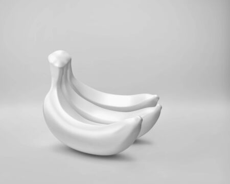 Three white bananas on gray background. 3D rendering with clipping pathの写真素材