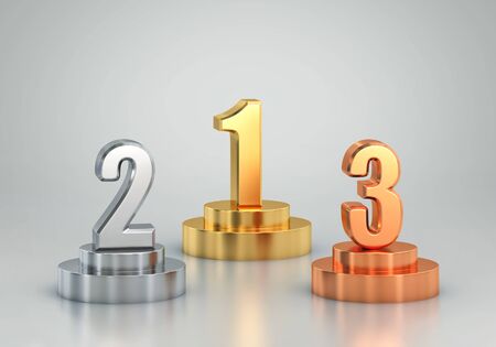 First, second and third places. Gold, silver and bronze winners. 3D renderingの写真素材