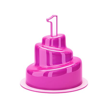 Vibrant purple mirror glazed cake with number1 isolated on white. 3D renderingの写真素材