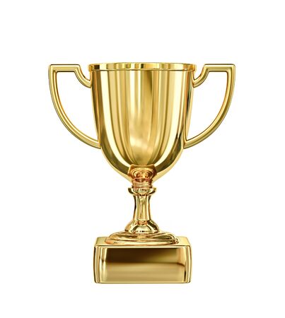 Golden champion cup isolated on white backgroung. 3D rendering with clipping pathの写真素材