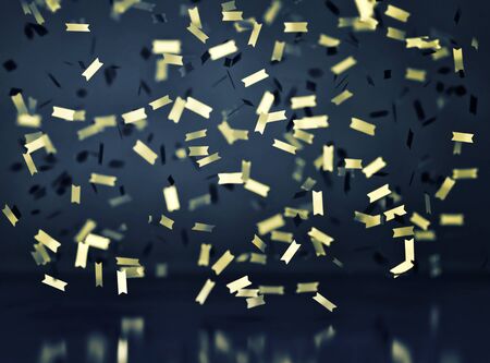 Abstract blue background with falling gold confetti. 3D renderingの写真素材