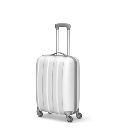 White suitcase isolated on white. 3D rendering with clipping pathの写真素材
