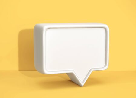 Social media notification icon, white bubble speech on yellow background. 3D renderingの写真素材