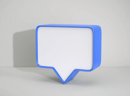 Social media notification icon, blue bubble speech on gray background. 3D renderingの写真素材
