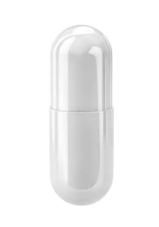 White capsule, medical pill isolated on white. 3D renderingの写真素材