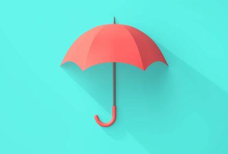 Red umbrella with shadow on turquoise background. Safety concept. 3D renderingの写真素材