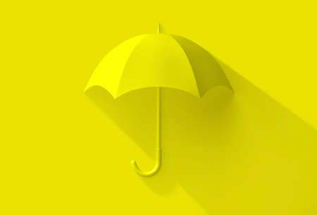 Yellow umbrella with shadow on yellow background. 3D renderingの写真素材