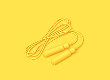 Fitness minimal concept. Yellow jumping rope on yellow backgroung. 3D renderingの写真素材