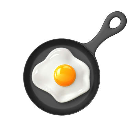 Fried egg in a frying pan isolated on white background. 3D renderingの写真素材