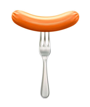 Sausage on a fork isolated on white. 3D renderingの写真素材