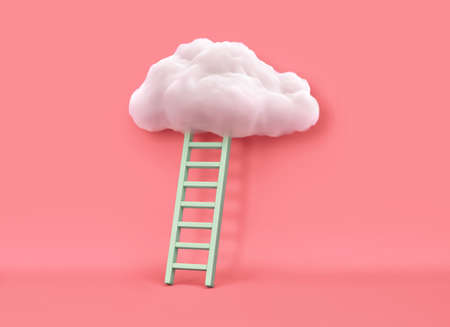White cloud and ladder on pink background. 3D renderingの写真素材