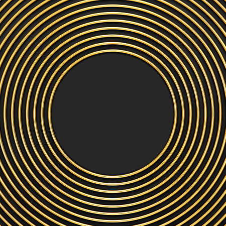 Golden circles frame, concentric rings on black background. 3D renderingの写真素材