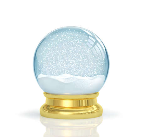 Christmas snow globe with reflection isolated on white background. 3D rendering with clipping pathの写真素材