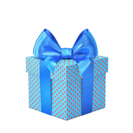 Blue gift box with blue ribbon and bow isolated on white. 3D rendering
