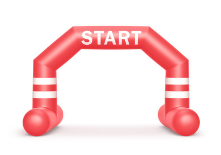 Red and white inflatable start line arch isolated on white. 3Dの写真素材