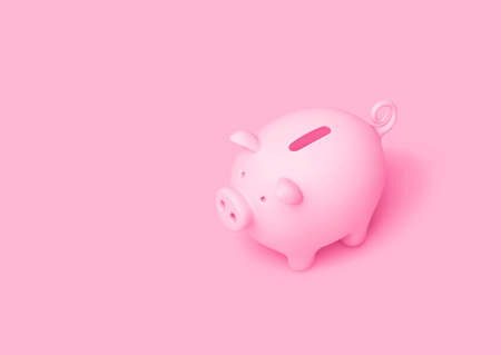 Pink piggy bank isolated on pink background. 3D renderingの写真素材