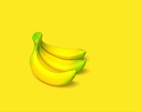 Three bananas isolated on yellow background. 3D renderingの写真素材