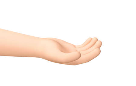 Open hand take, giving, holding something, isolated on white. 3D rendering with clipping pathの写真素材
