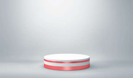 White and red podium on gray background. Minimal background for product presentation. 3D renderingの写真素材