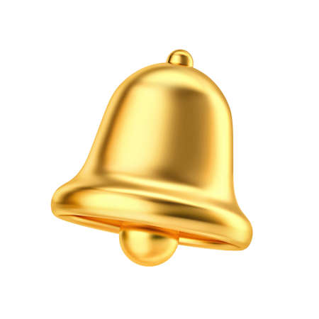 Golden bell isolated on white background. 3D rendering with clipping pathの写真素材
