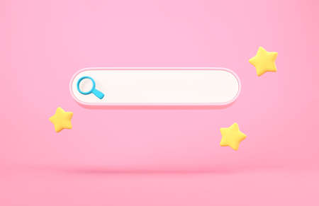 Blank search bar and bookmarks stars on pink background. 3D renderingの写真素材